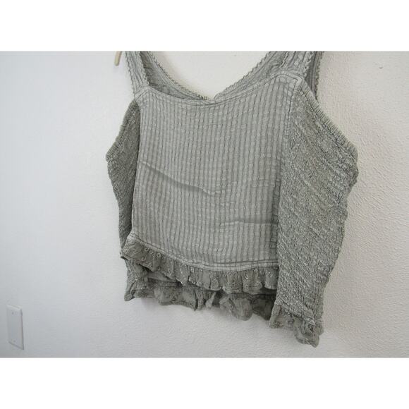 Tera Bora Grey Textured Cropped Tank Top Button Front Embroidery Ruffles XL - Picture 7 of 7